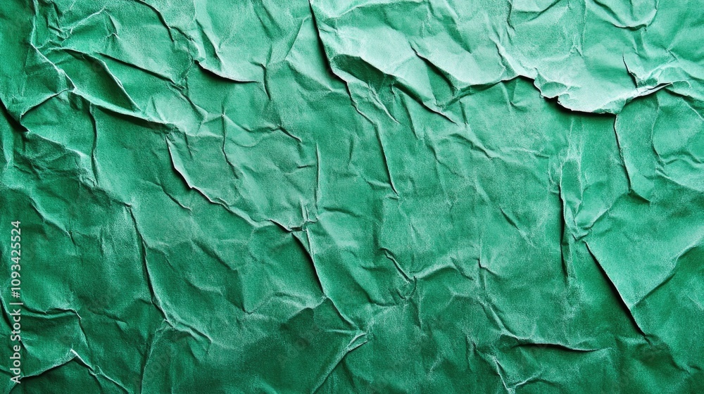 Fototapeta premium Textured green paper backdrop with a crinkled surface, resembling a vintage chalkboard for creative photography or design projects.