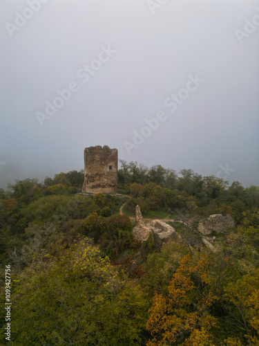  Ancient Tower Vrdnik, Fruska Gora in Serbia - drone aerial shot photo