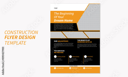 Modern and clean construction flyer design orange and black layout