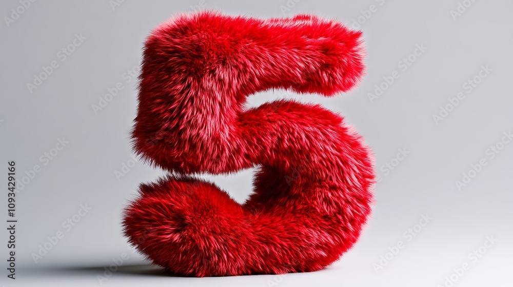 A red furry number five on a gray background A red furry number five on a gray background
