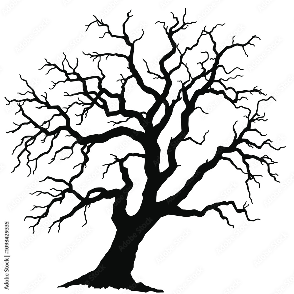 a black and white silhouette of a tree. a black and white silhouette of a tree.