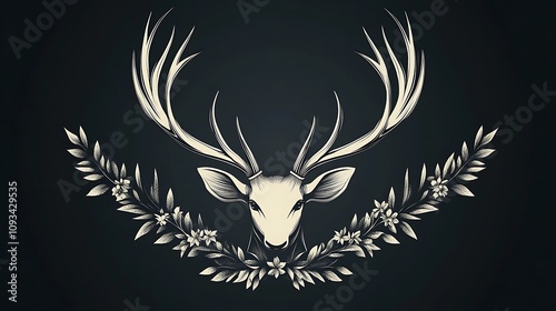 Elegant deer head graphic with floral wreath. photo