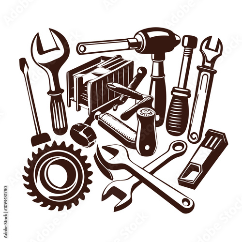 Workshop tools silhouette vector isolated on white background. Vector illustration