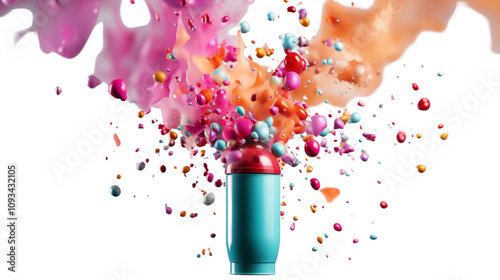 Witness a confetti popper unleashing a vibrant burst, energizing any celebration, isolated on transparent background. photo