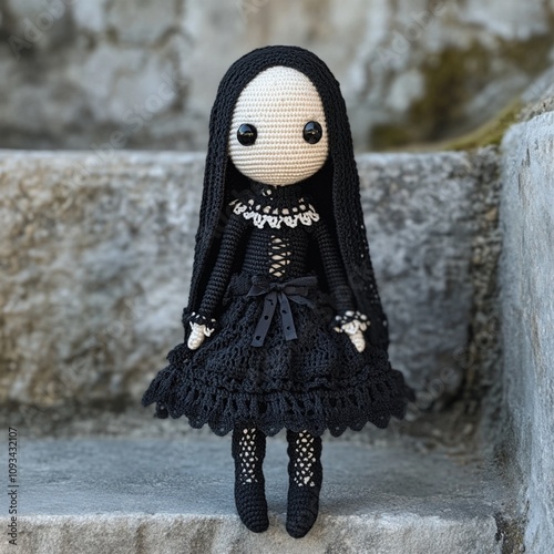  Nice halloween gothic girl witch doll crocheted made of yarn wool beautiful holiday picture handmade decor design art creative craft photo