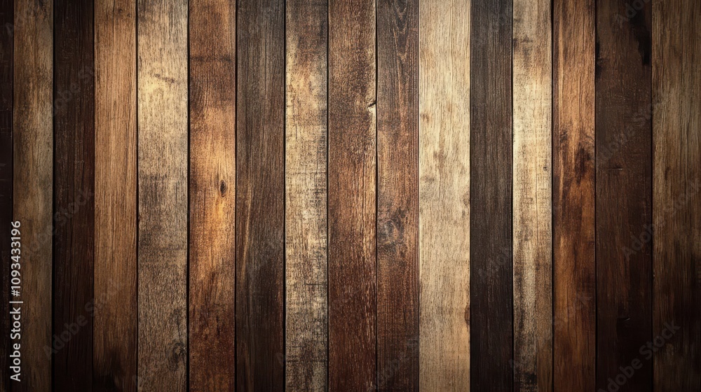 Naklejka premium A rustic wooden wall composed of various shades of brown, showcasing natural textures and patterns.