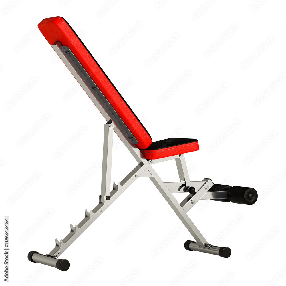 A red and black bench with a black and white cushion A red and black bench with a black and white cushion