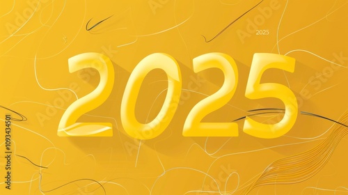 "2025" number line style yellow background design and unique.