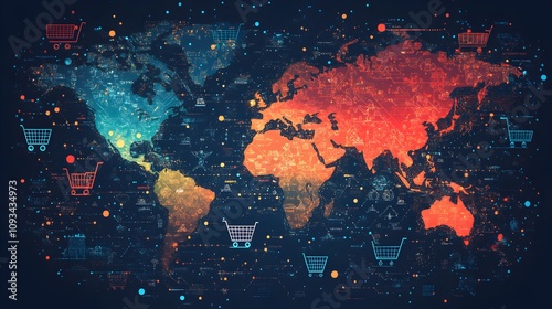 Global e-commerce trends worldwide infographic digital landscape aerial view business growth insights