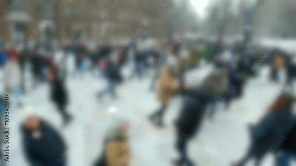 Anonymous urban crowd moving through winter city street in blurred slow-motion. Muted tones, soft focus, dreamy atmosphere. Collective human movement and flow in elevated perspective.
Anonymous urban crowd moving through winter city street in blurred slow-motion. Muted tones, soft focus, dreamy atmosphere. Collective human movement and flow in elevated perspective.