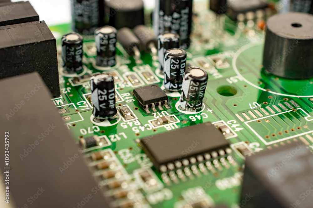 Close-up of a circuit board with microcircuits from an electrical appliance or computer. Selective focus. Close-up of a circuit board with microcircuits from an electrical appliance or computer. Selective focus.