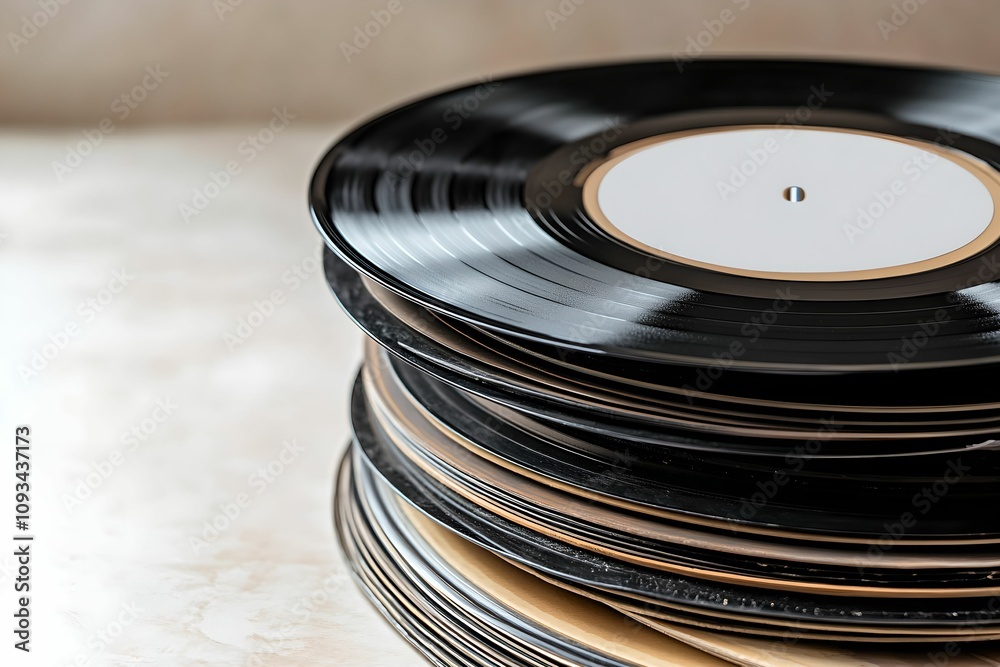 Isolated Stack of Vinyl Records with Blank Label, isolation, music, retro, collection Isolated Stack of Vinyl Records with Blank Label, isolation, music, retro, collection
