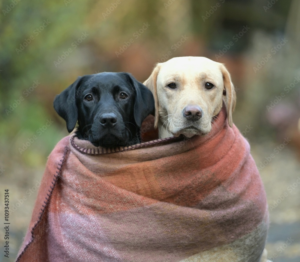 Two labradors in cold weather