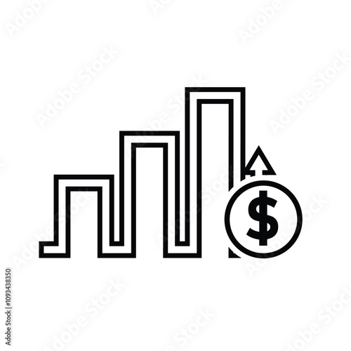 Chart Icons. growing bar graph icon. Business charts and graph icons. Statistics and Analytics Outline Icon, down or up arrow. line design style