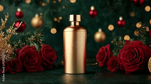 Luxury Gold Perfume Bottle Christmas Roses Festive Season