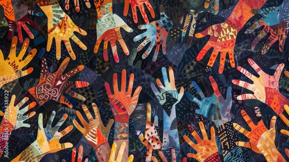 A tapestry of hands intertwined in a complex pattern, symbolizing the interwoven fabric of society enriched by diversity and cooperation A tapestry of hands intertwined in a complex pattern, symbolizing the interwoven fabric of society enriched by diversity and cooperation