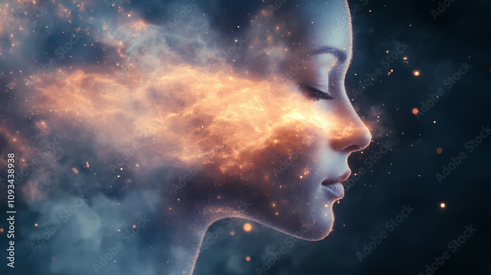 The mystical and ethereal veil of the soul: a spiritual fantasy unveiled in a galatic stardust scenario, generative ai. Dreamy Stardust Veil. Illustration The mystical and ethereal veil of the soul: a spiritual fantasy unveiled in a galatic stardust scenario, generative ai. Dreamy Stardust Veil. Illustration