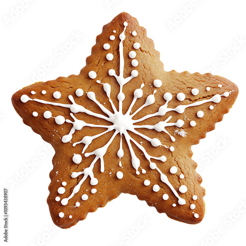 Decorated Gingerbread Star Cookie with Icing for Christmas Holidays