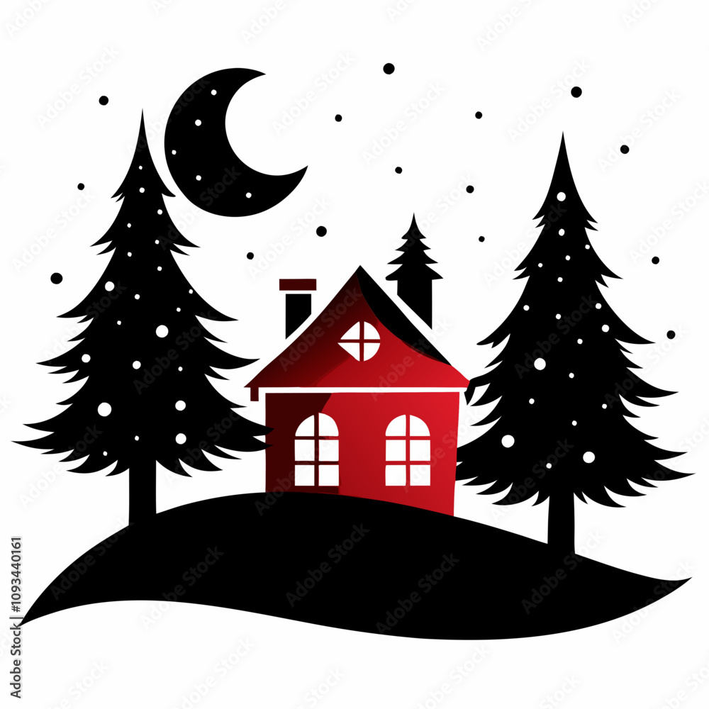 Fototapeta premium Christmas winter and house vector silhouette on white background
