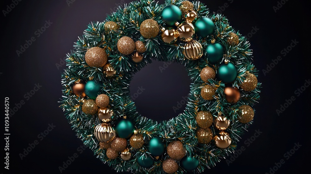 Huge emerald green wreath with gold accents and metallic reflections, filling the banner with an elegant, oversized Christmas style Huge emerald green wreath with gold accents and metallic reflections, filling the banner with an elegant, oversized Christmas style