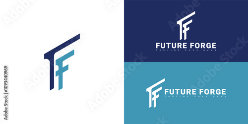 Modern initial vector letter F or FF logo in blue color isolated on multiple background colors. The logo is suitable for online course platform logo design inspiration templates.