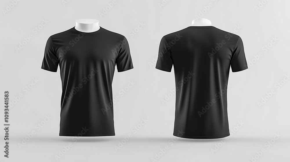 Black front and rear men t-shirt mock up on mannequin model isolated on white background Black front and rear men t-shirt mock up on mannequin model isolated on white background