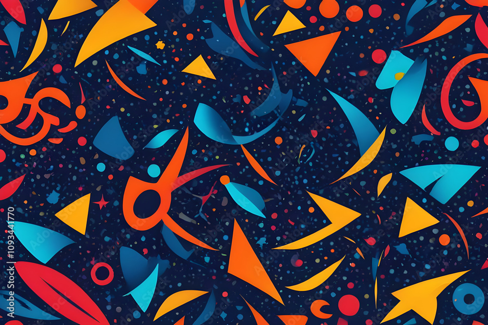 Naklejka premium Colorful abstract geometric shapes floating in dark space background