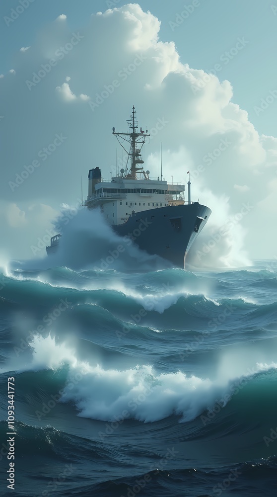 A large tsunami wave hit a ship A large tsunami wave hit a ship