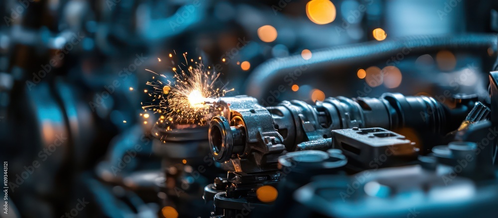 Industrial Sparks: Metal Fabrication Close-Up Industrial Sparks: Metal Fabrication Close-Up