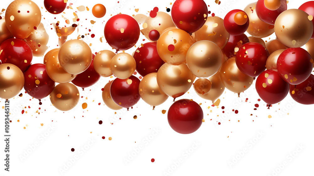 Vibrant gold and red confetti flying in motion, perfect for adding energy to festive celebrations, isolated on transparent background. Vibrant gold and red confetti flying in motion, perfect for adding energy to festive celebrations, isolated on transparent background.