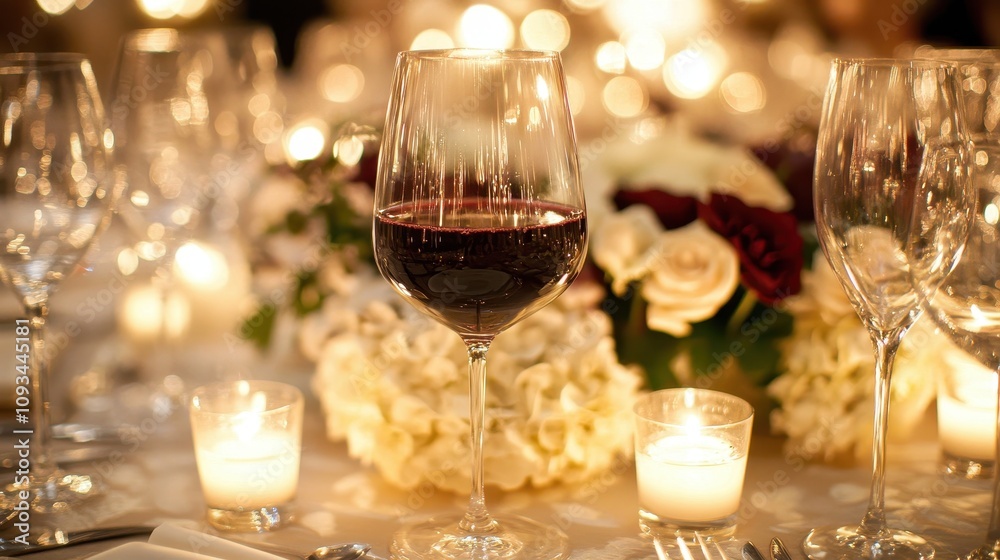 A table with a wine glass and candles on it A table with a wine glass and candles on it