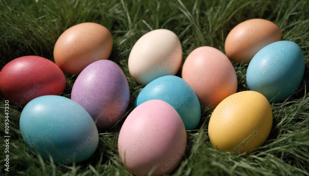 Colorful Easter eggs on green grass Colorful Easter eggs on green grass