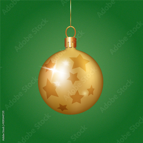 Christmas golden ball, Design for greeting card, New Year party, invitations, cards, decorations, packaging