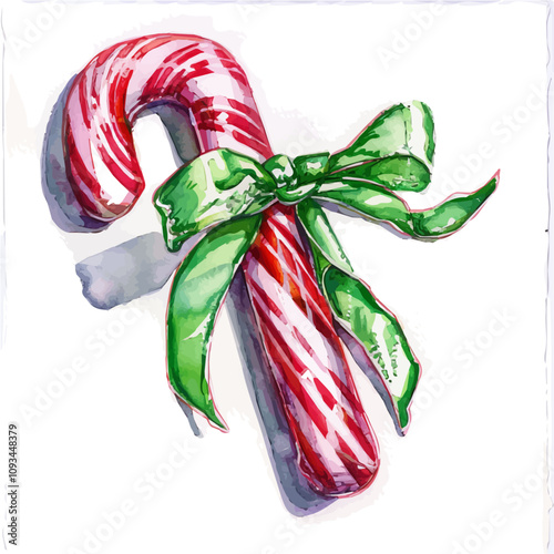 A watercolor painting of Candy Cane, isolated on a white background. Candy Cane vector.