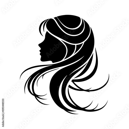 Vector silhouette beauty hair style white background.