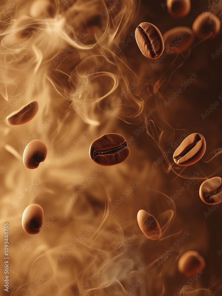 Coffee beans falling in steam coffee shop food warm atmosphere close-up aroma Coffee beans falling in steam coffee shop food warm atmosphere close-up aroma