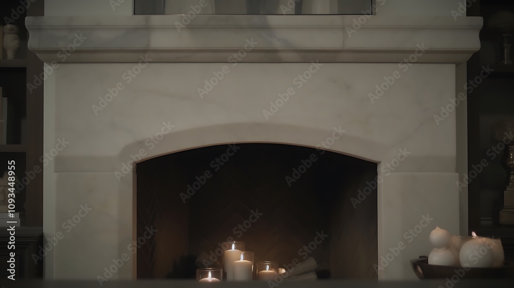 Elegant Marble Fireplace With Burning Candles Elegant Marble Fireplace With Burning Candles