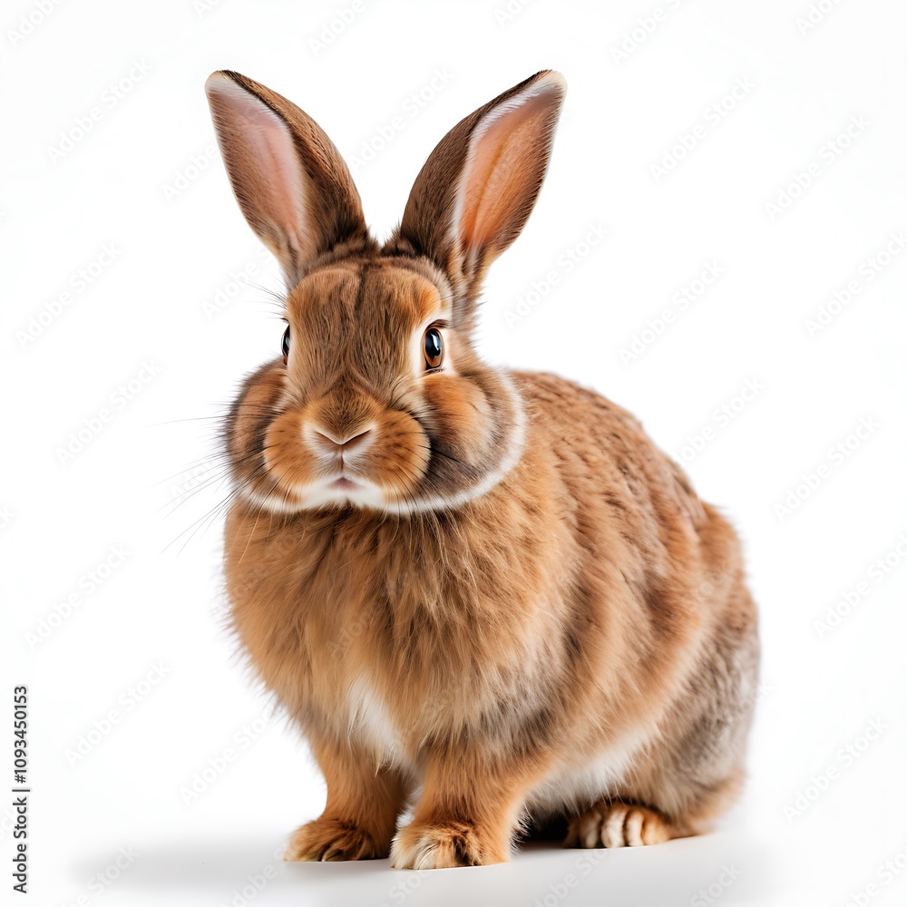 Obraz premium fluffy brown rabbit isolated on a white background.