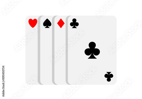 Cards of different suits on a white background. Vector clipart.