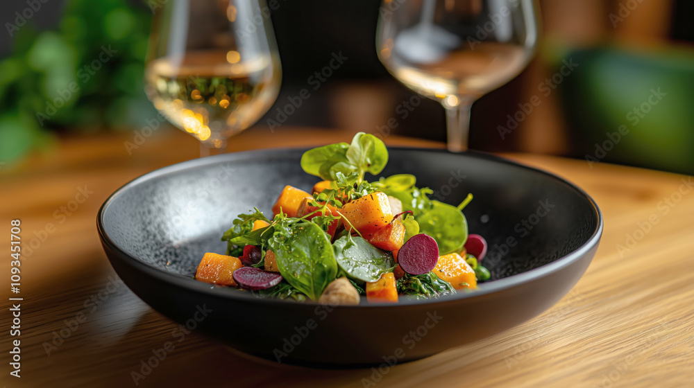 Gourmet salad with fresh greens and colorful vegetables Gourmet salad with fresh greens and colorful vegetables