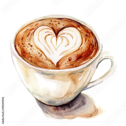 A watercolor drawing of Creamy Cappuccino with Milk, isolated on a white background. Creamy Cappuccino with Milk vector.