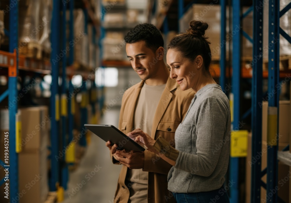 Warehouse Workers Collaborating on Tablet Warehouse Workers Collaborating on Tablet