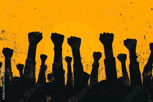Solidarity: A Crowd's Unwavering Strength - Powerful image symbolizing unity, resistance, protest, defiance, and empowerment.  A crowd raises their fists in solidarity.