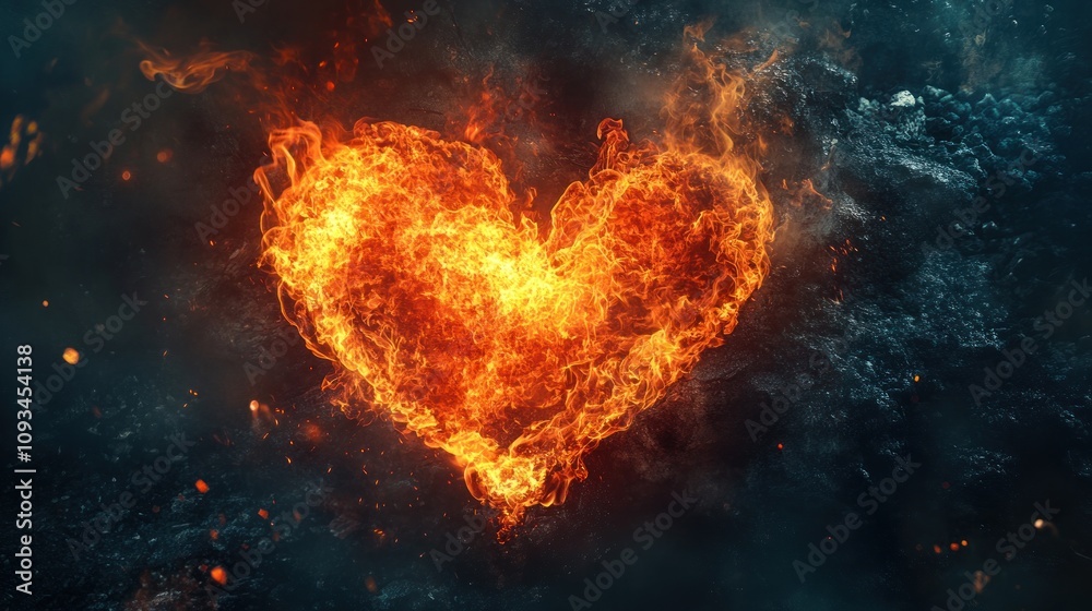 Burning Heart Shape Made of Flames Representing Passion and Love in a Bold and Fiery Aesthetic Background Suitable for Romantic Themes and Designs Burning Heart Shape Made of Flames Representing Passion and Love in a Bold and Fiery Aesthetic Background Suitable for Romantic Themes and Designs
