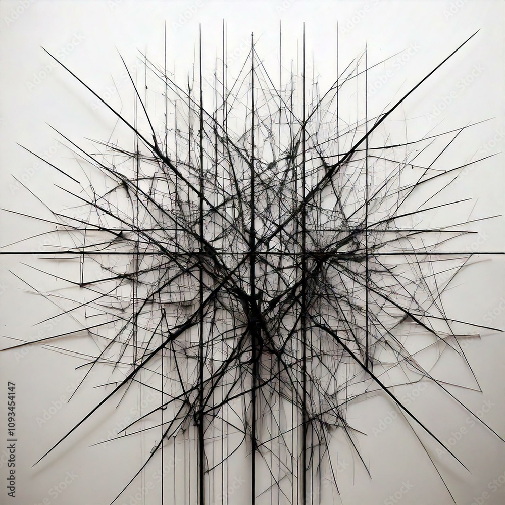 Fototapeta premium Minimalist Silver Background with Black Geometric Lines 