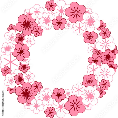 Cute cherry pink blossoms circle round frame template .vector frame. graphic