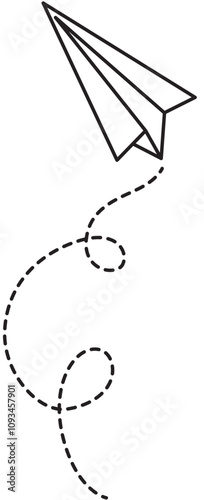 Fly paper airplane with dash line for design template massage, presentation, email.