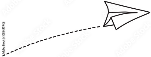 Fly paper airplane with dash line for design template massage, presentation, email.