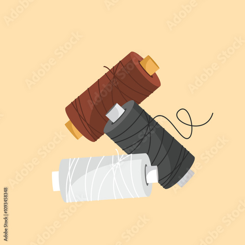 thread spools in various colors, sewing spool collection in flat style, suitable for posters and web icons