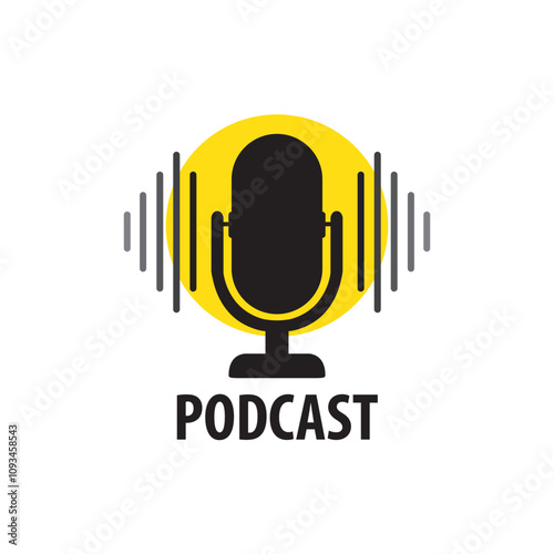  Podcast logo concept vector isolated on white background. Podcast icon. Your brand podcast. Radio Podcast. Microphone logo.